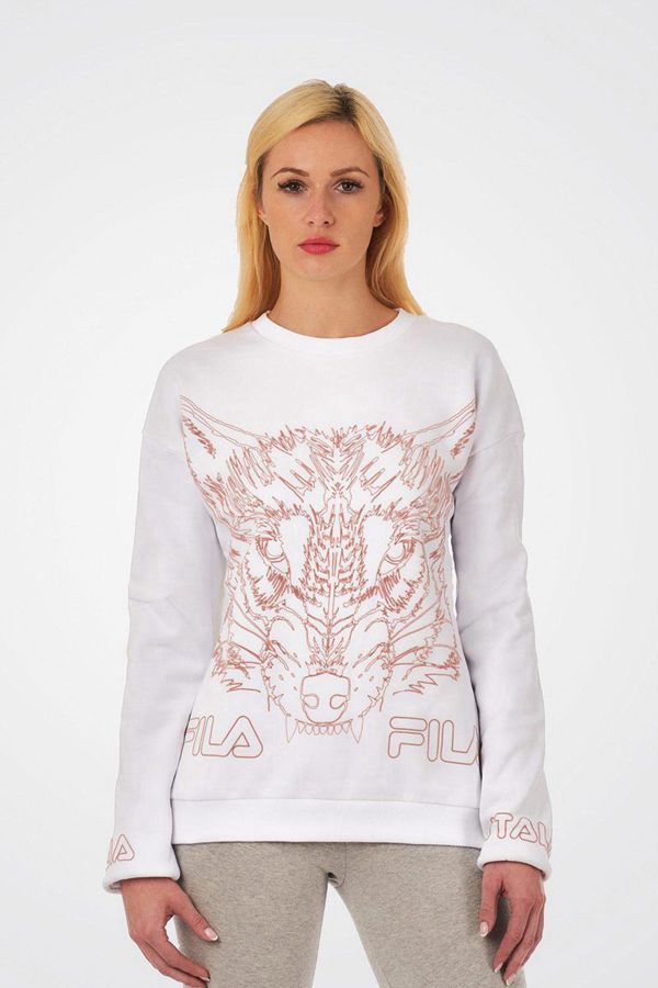 Fila Halpern Flocked Outline Wolf Women's Sweatshirts - White,NZ 927-13065